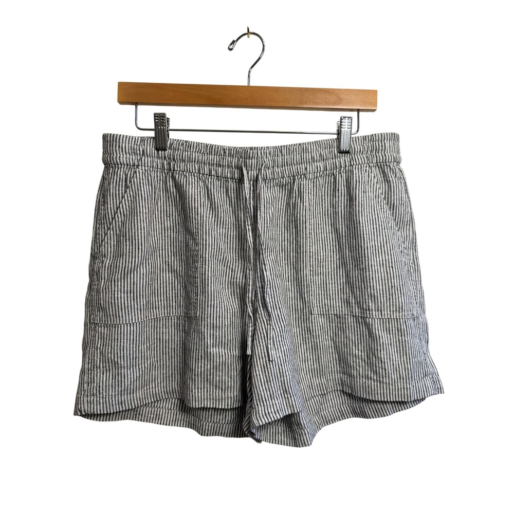 J.Crew Women's Linen Blend Striped Drawstring Shorts Navy White Size M NWT
